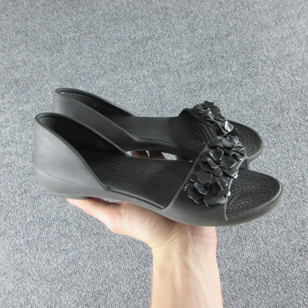 Crocs Lina Dorsey Sandals Womens Size 7 Black Wedge Slip On Floral  Comfort